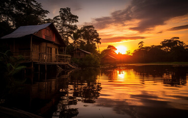 Obraz premium sunset on the river
