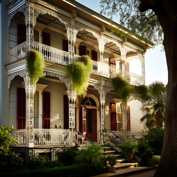 New Orleans Plantation style Architecture. Generative ai. 