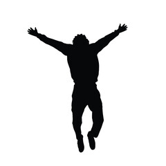 Casual man jumping of joy illustration, Freedom concept vector, silhouette of a person jumping with happiness. Happy Jump Silhouette.