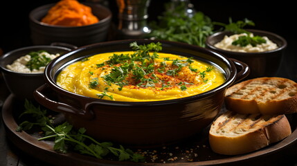 Corn soup with garlic, sweet corn, chili and coriander