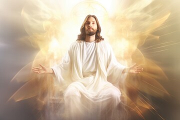 Jesus Christ is the biblical god of Christianity. Welcomes the soul at the gate to heaven, to paradise. Son of God Jesus the savior of mankind