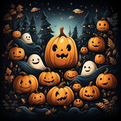 Halloween seamless pattern. illustration of Halloween party. Cute ghosts