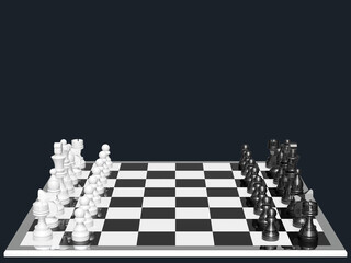 3d rendering of a modern chess board on a dark background.