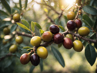 Ripe olives on a branch, close up