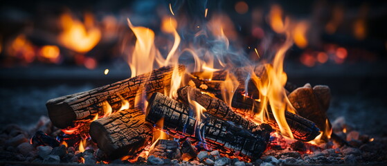Charcoal is burning red and smoke - Powered by Adobe