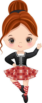 Vector Cute Girl Performing Highland Dance