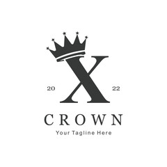 Crown Logo On Letter X Template. Crown Logo On X Letter, Initial Crown Sign Concept Template