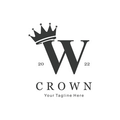 Crown Logo On Letter W Template. Crown Logo On W Letter, Initial Crown Sign Concept Template