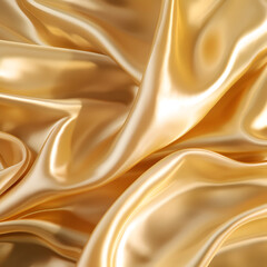 A close up macro view of gold silk. Soft luxurious fabric. Generative ai.  