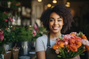 Portrait of a smiling young female florist in a flower shop