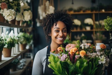 Portrait of a smiling young female florist in a flower shop