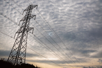 An electricity pylon taken in wide angle with heavy haze reduction added. Colors raised making a...
