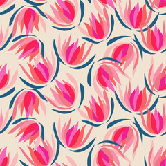 Hand drawn flowers, seamless patterns with floral for fabric, textiles, clothing, wrapping paper, cover, banner, interior decor, abstract backgrounds.