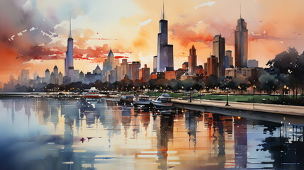 Obraz premium a watercolor big city skyline