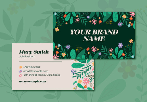 Elegant Floral Green Business Card Template