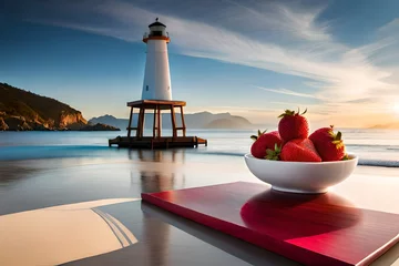 Rolgordijnen lighthouse on the coast of island © baseer