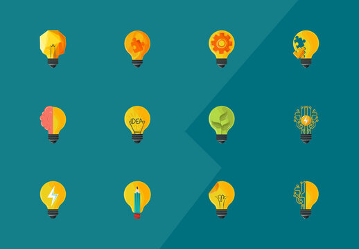 Creative Innovation Light Bulb Icons Set Collection