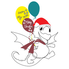 New Year's dragon line drawing. Christmas Dragon one line art. Vector illustration.