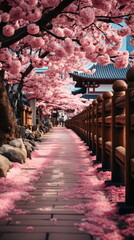 Fototapeta premium Beautiful blue sky Japan pink Sakura flowers, cherry blossom