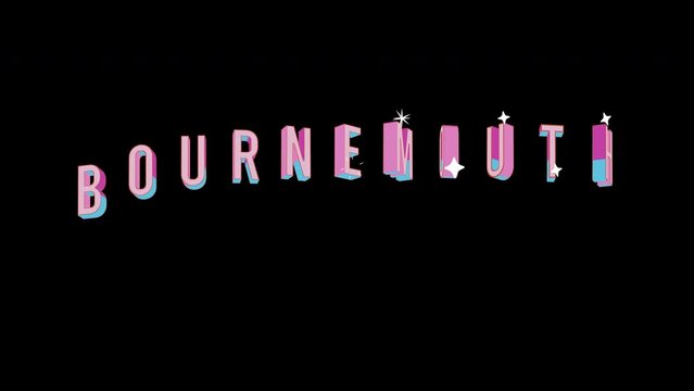 Bright letters jump merrily in the inscription BOURNEMOUTH city. Retro. Alpha channel black. Looped from frame 120 to 240, Alpha BW at the end