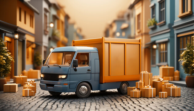 Modern truck and a lot of Corton boxes. A moving concept