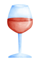 Isolated simple and cute glass of red wine in watercolor style