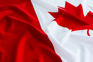 Closeup of Canadian waving flag