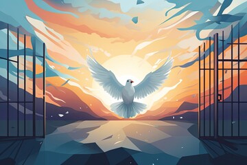 peace dove fly out of the cage illustration