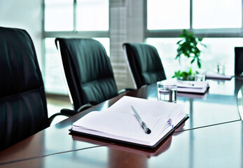 Notebook with pen in the meeting room