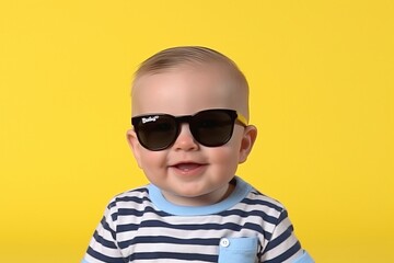 Spectacled Charm: Surprise on the Little Face, Baby Boy Dons Adorable Sunglasses for a Sweet Capture
