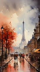 Watercolor Eiffel Tower in Paris France