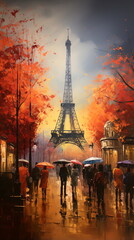 Watercolor Eiffel Tower in Paris France
