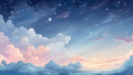 hand drawn cartoon beautiful night sky illustration