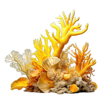 Tropical coral reef. Yellow coral reef isolated on transparent background