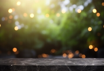 empty black stone tabletop counter on blurred bokeh light background