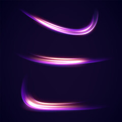 Neon speed lines. Dynamic light motion traces. Light trace wave, trace line.	