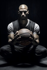 Fototapeta na wymiar basketball player meditating before the game, sport concept, concentration, meditation, spirituality