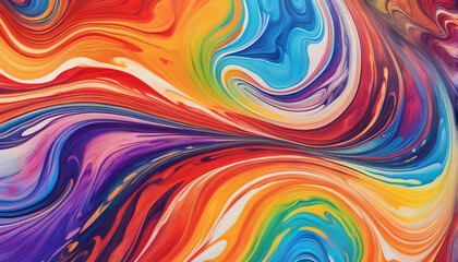 Obraz premium Abstract marbled acrylic paint ink painted waves painting texture colorful background banner Bold colors, rainbow color swirls wave