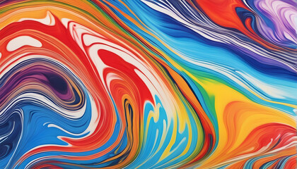 Obraz premium Abstract marbled acrylic paint ink painted waves painting texture colorful background banner Bold colors, rainbow color swirls wave