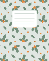 Fototapeta premium Cover design for notebooks, planners with the image of mistletoe leaves and berries.