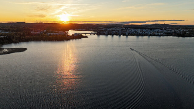 Jyv&auml;sj&auml;rvi Sunset, Aerial view with Drone of Kuokkalan silta