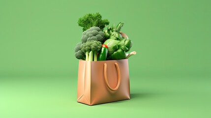 3d Illustration Shopping Bag Filled with Vegetable Isolated Background