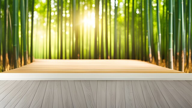 wood table on blurred bambo bench background
