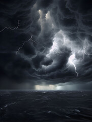 Big storm in the sky, sky background with cumulonimbus clouds, lightning and rain, bad weather, hurricane, sky with grey clouds, dark clouds - obrazy, fototapety, plakaty