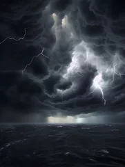Gordijnen Big storm in the sky, sky background with cumulonimbus clouds, lightning and rain, bad weather, hurricane, sky with grey clouds, dark clouds © GrafitiRex