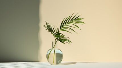 natural freshness ideas concept green tree leaf modern form in glasses vase with sun light shade composition minimal nature background template