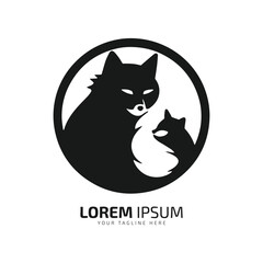 minimal and abstract cat logo kitten icon dog silhouette vector isolated design in circle