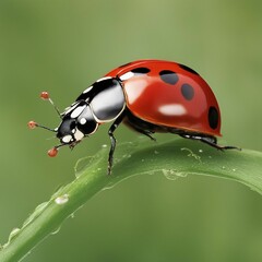 Fototapeta premium Marvelous Macro Shot of a Ladybird on a Vibrant Green Leaf - Nature's Delicate Beauty Captured