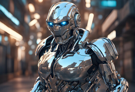 futuristic cyborg robot fighter robotic law enforcement officer city future