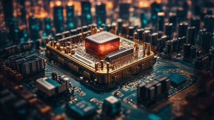 Futuristic Surreal Microchip Cityscape - Digital Electronics Fantasy